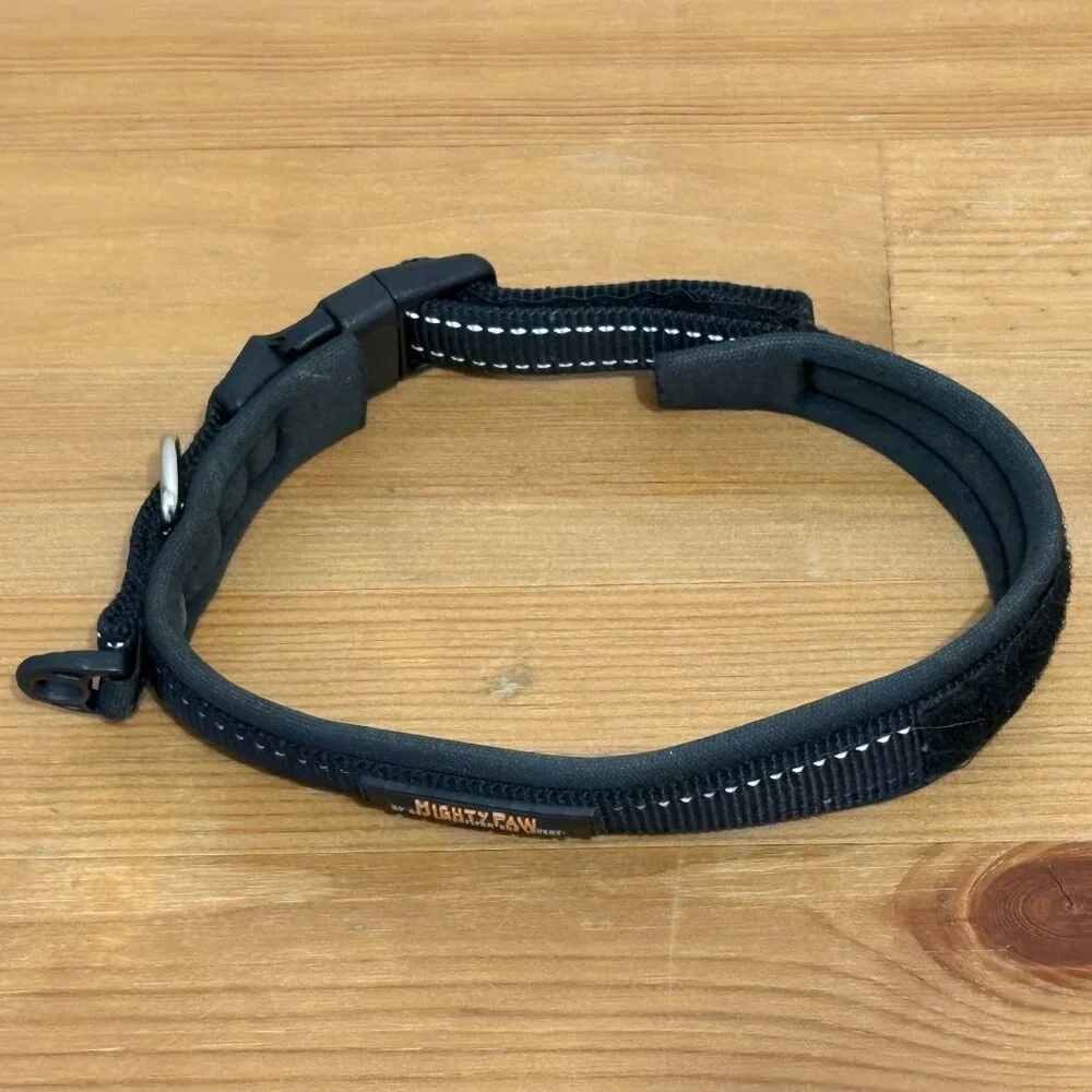 Mighty Paw Black Dog Collar - Neoprene Padded - Reflective for Running, Size S
